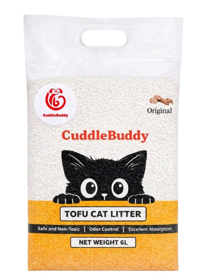 CuddleBuddy Tofu Cat Litter, Original Milk Scent, Strong Clumping, Low Dust Odor Control, Fast Absorbing, Eco‑Friendly Plant‑Based Pellets, 6 L (2.5 kg) Bag for Cats - Image 1